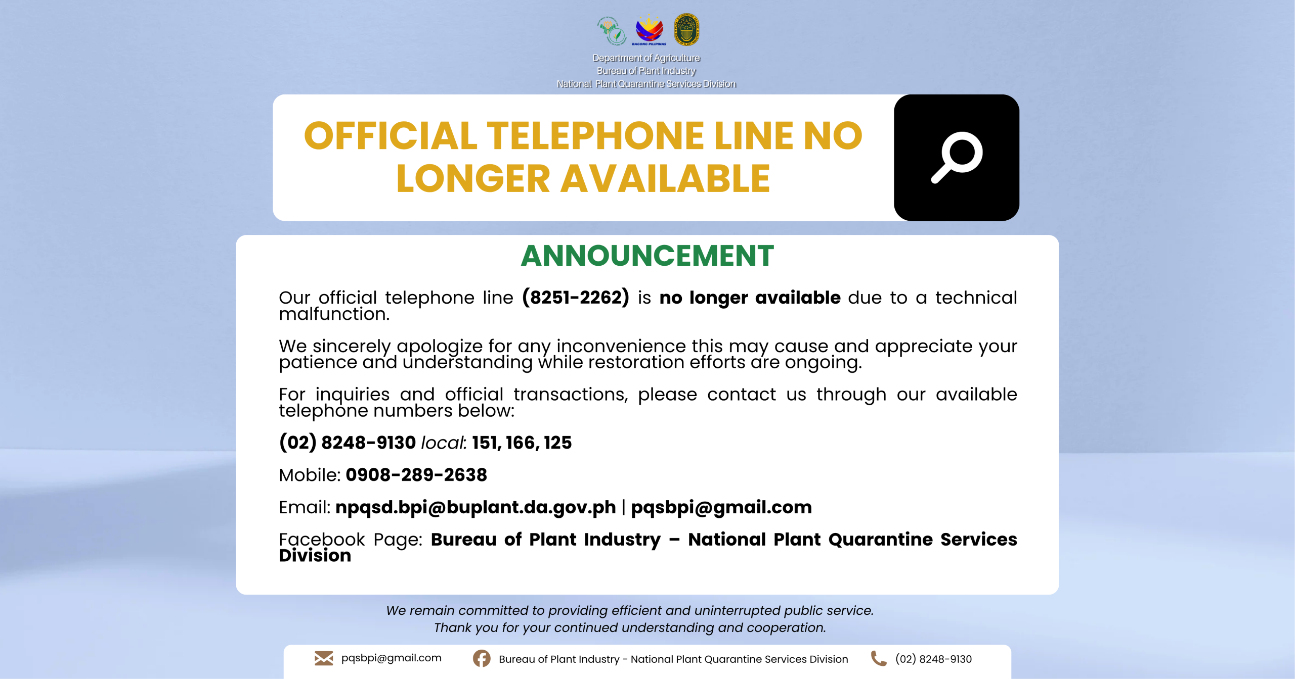 Telephone Malfunction Announcement (1200 x 630 mm)